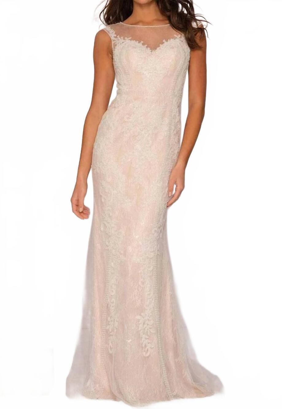 NEW DAVE & JOHNNY sheer bateau sweetheart evening gown in ivory